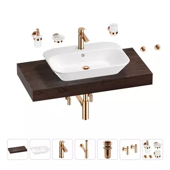 Раковина 65 см со столешницей 100 см Wellsee Eclatant 201013084 в наборе 10 в 1