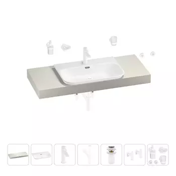 Раковина 65 см со столешницей 120 см Wellsee Eclatant 2.0 201013300 в наборе 10 в 1