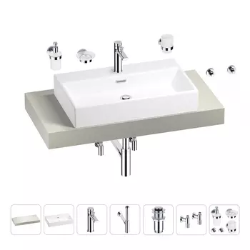 Раковина 70 см со столешницей 100 см Wellsee Graceful Pro 201012636 в наборе 10 в 1