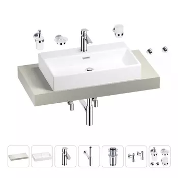 Раковина 70 см со столешницей 100 см Wellsee Graceful Pro 201012631 в наборе 10 в 1