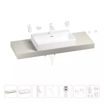 Раковина 70 см со столешницей 140 см Wellsee Graceful Pro 201012755 в наборе 10 в 1