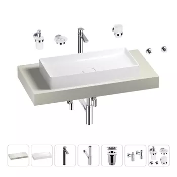 Раковина 75 см со столешницей 100 см Wellsee Pure BY Wellsee 201011551 в наборе 10 в 1