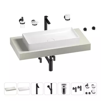 Раковина 75 см со столешницей 100 см Wellsee Pure BY Wellsee 201011552 в наборе 10 в 1