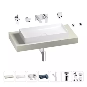 Раковина 75 см со столешницей 100 см Wellsee Pure BY Wellsee 201011561 в наборе 9 в 1