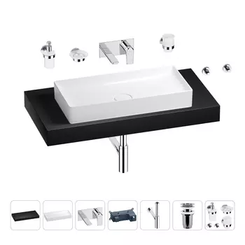 Раковина 75 см со столешницей 100 см Wellsee Pure BY Wellsee 201011661 в наборе 9 в 1