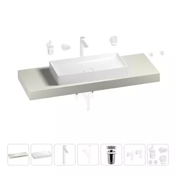 Раковина 75 см со столешницей 140 см Wellsee Pure BY Wellsee 201011795 в наборе 10 в 1