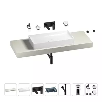 Раковина 75 см со столешницей 140 см Wellsee Pure BY Wellsee 201011802 в наборе 9 в 1