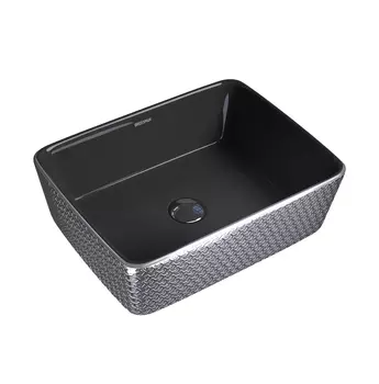 Раковина Grossman GR-3016SBR накладная 48х37 см, серебро/черная