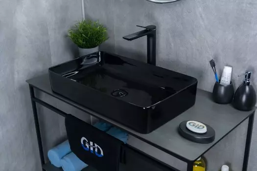 Раковина Gid Geometrico BL9396 накладная 60х34 черная глянцевая