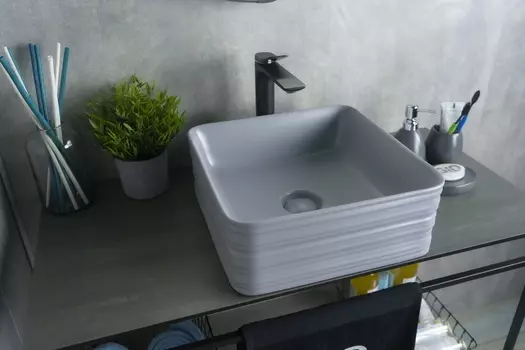 Раковина Gid Geometrico Gm965 накладная 38,5х38,5 серая матовая