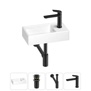 Раковина Wellsee WC Area 202010464 40х22 с донным клапаном, сифоном и смесителем (цвет набора матовый черный)