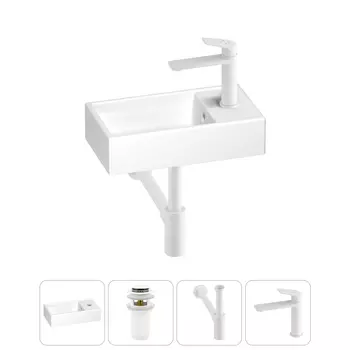 Раковина Wellsee WC Area 202010466 40х22 с донным клапаном, сифоном и смесителем (цвет набора матовый белый)