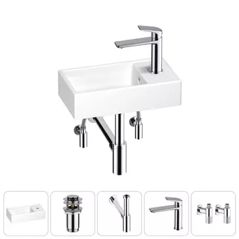 Раковина Wellsee WC Area 202010467 40х22 с донным клапаном, с сифоном, смесителем и угловыми вентилями (цвет набора хром)