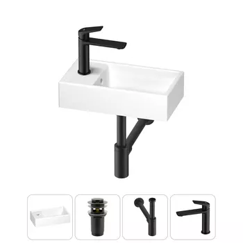 Раковина Wellsee WC Area 202010496 40х22 с донным клапаном, сифоном и смесителем (цвет набора матовый черный)