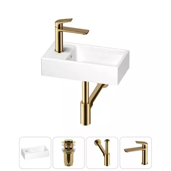 Раковина Wellsee WC Area 202010497 40х22 с донным клапаном, сифоном и смесителем (цвет набора золото)