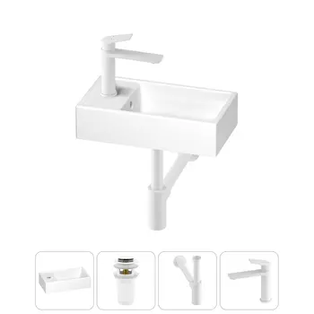 Раковина Wellsee WC Area 202010498 40х22 с донным клапаном, сифоном и смесителем (цвет набора матовый белый)