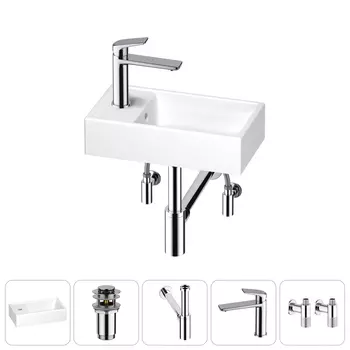 Раковина Wellsee WC Area 202010499 40х22 с донным клапаном, с сифоном, смесителем и угловыми вентилями (цвет набора хром)
