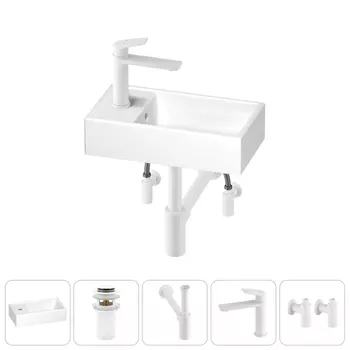 Раковина Wellsee WC Area 202010502 40х22 с донным клапаном, с сифоном, смесителем и угловыми вентилями (цвет набора матовый белый)
