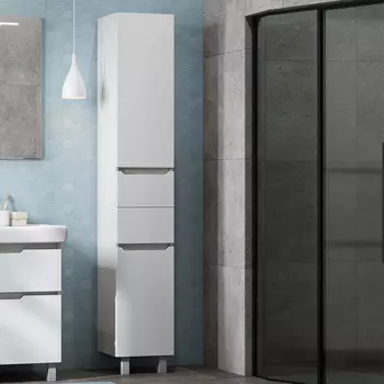 Шкаф-пенал Aquaton Дакота 35 с бельевой корзиной, белый/выбеленное дерево