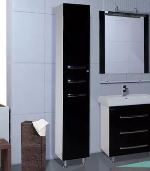 Шкаф-пенал Bellezza Рокко 35 черный с бельевой корзиной