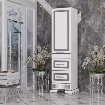 Шкаф-пенал Opadiris Оникс белый глянцевый, серебряная патина, левый