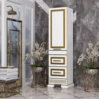 Шкаф-пенал Opadiris Оникс белый глянцевый, золотая патина, левый