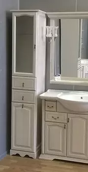 Шкаф-пенал Opadiris Риспекто 40 с бельевой корзиной, слоновая кость, левый