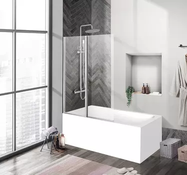 Шторка на ванну BelBagno Uno V-2 100x150 профиль хром, стекло прозрачное