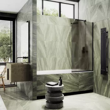 Шторка на ванну Maybah Glass MGV-148-6у 64х140 см, профиль черный, стекло бронза матовая