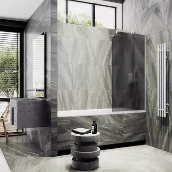 Шторка на ванну Maybah Glass MGV-153-1у 74х140 см, профиль белый, стекло графит матовый