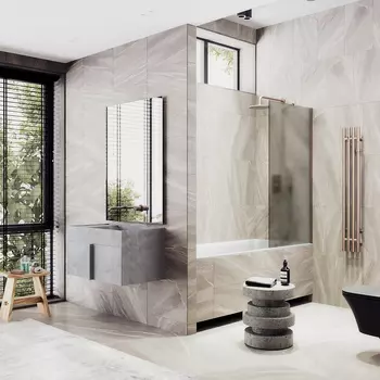 Шторка на ванну Maybah Glass MGV-249-2ш 30х140 см, профиль бронза, стекло бронза матовая