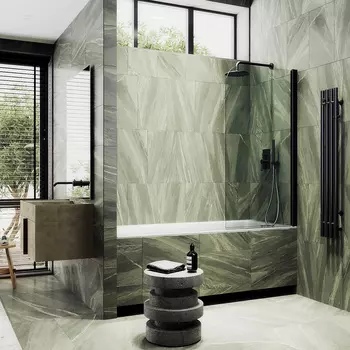 Шторка на ванну Maybah Glass MGV-596-6 40х140 см, профиль черный, стекло бесцветное