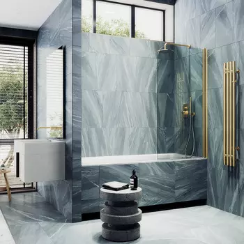 Шторка на ванну Maybah Glass MGV-597-3 50х140 см, профиль золото, стекло бесцветное