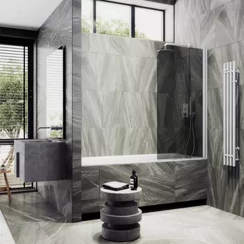 Шторка на ванну Maybah Glass MGV-608-1 50х140 см, профиль белый, стекло графит