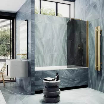 Шторка на ванну Maybah Glass MGV-613-3 60х140 см, профиль золото, стекло графит