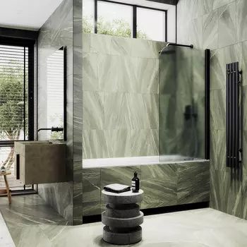 Шторка на ванну Maybah Glass MGV-615-6 60х140 см, профиль черный, стекло сатин