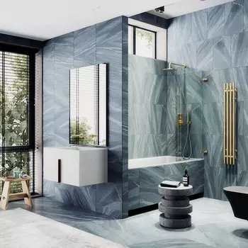 Шторка на ванну Maybah Glass MGV-644-3 40,5х140 см, профиль золото, стекло прозрачное