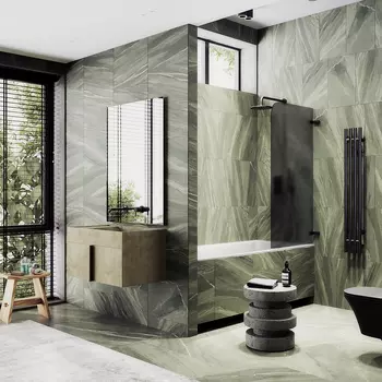 Шторка на ванну Maybah Glass MGV-649-6 40,5х140 см, профиль черный, стекло графит матовый