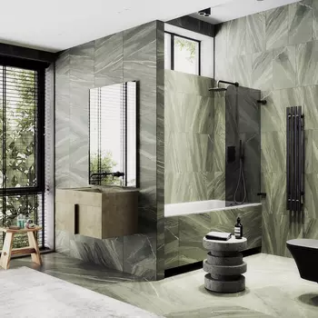 Шторка на ванну Maybah Glass MGV-652-6 70,5х140 см, профиль черный, стекло бронза матовое