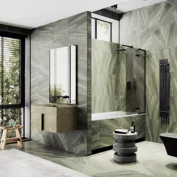 Шторка на ванну Maybah Glass MGV-658-6 69х140 см, профиль черный, стекло бронза матовое