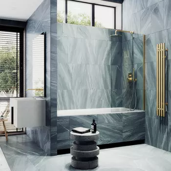 Шторка на ванну Maybah Glass MGV-65-3ш 90х140 см, профиль золото, стекло прозрачное