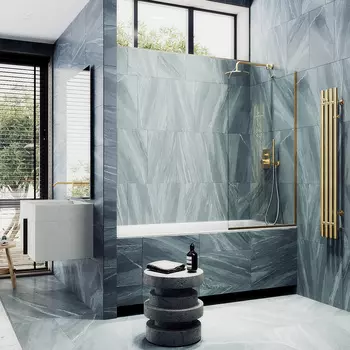 Шторка на ванну Maybah Glass MGV-65-3у 90х140 см, профиль золото, стекло прозрачное