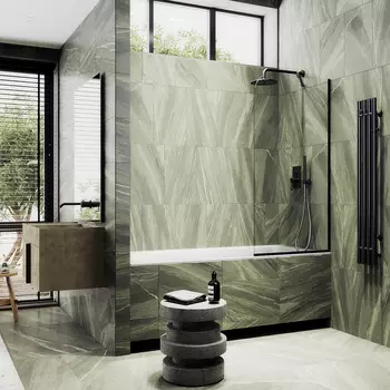 Шторка на ванну Maybah Glass MGV-65-6у 90х140 см, профиль черный, стекло прозрачное