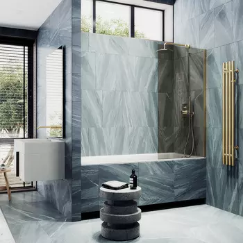 Шторка на ванну Maybah Glass MGV-71-3ш 90х140 см, профиль золото, стекло бронза