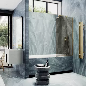 Шторка на ванну Maybah Glass MGV-71-3у 90х140 см, профиль золото, стекло бронза