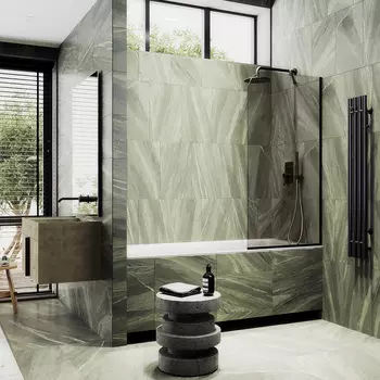 Шторка на ванну Maybah Glass MGV-71-6у 90х140 см, профиль черный, стекло бронза