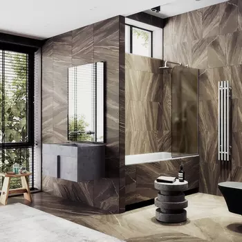 Шторка на ванну Maybah Glass MGV-73-5у 50х140 см, профиль хром матовый, стекло бронза матовая