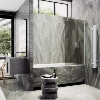 Шторка на ванну Maybah Glass MGV-74-1ш 60х140 см, профиль белый, стекло бронза матовая