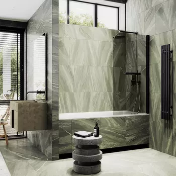 Шторка на ванну Maybah Glass MGV-765-6 40х140 см, профиль черный, стекло бронза