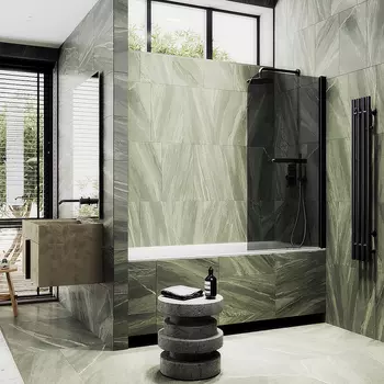 Шторка на ванну Maybah Glass MGV-767-6 40х140 см, профиль черный, стекло графит